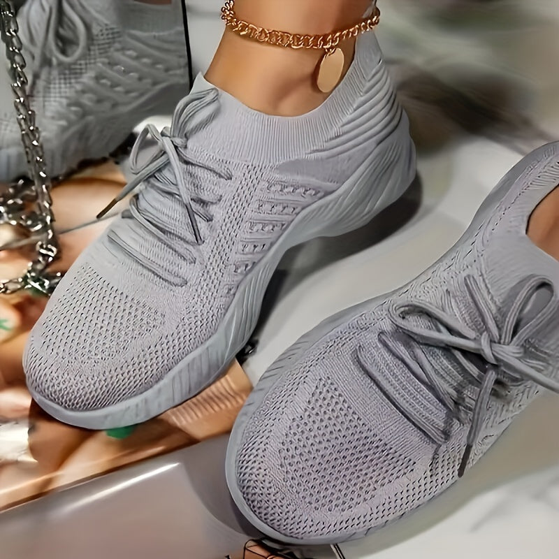 Lightweight & Breathable Women’s Sneakers - Comfortable Mesh Lace-Up Sneakers, Pink Textured Knit Upper, Cushioned Insole, Durable PU Sole, Casual & Sporty Design for All-Day Wear, Sporty Sneakers | Feminine Footwear | Mesh