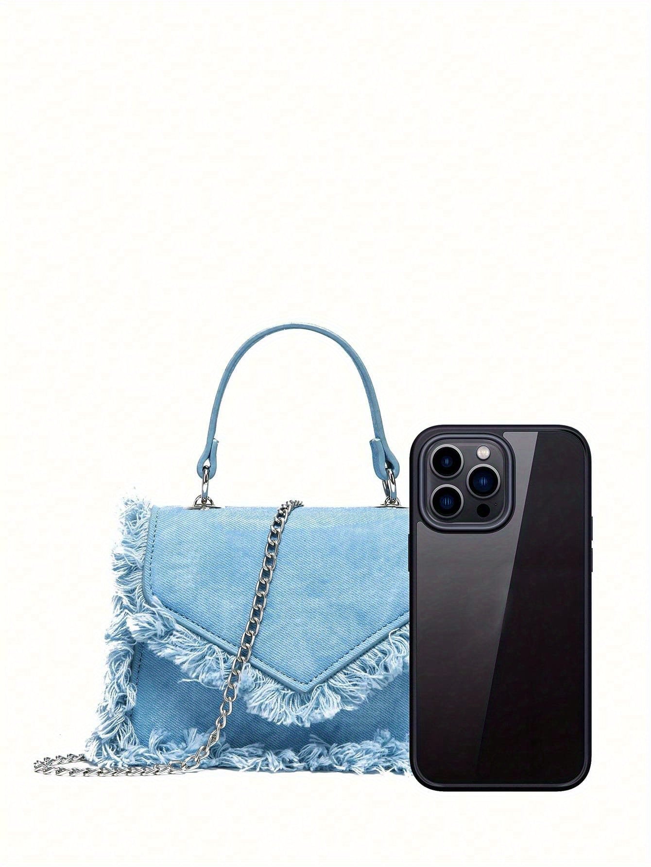 Women's Denim Tassel Mini Handbag - Chic Y2K Fashion, Trending Chain Crossbody Bag for Stylish On-The-Go