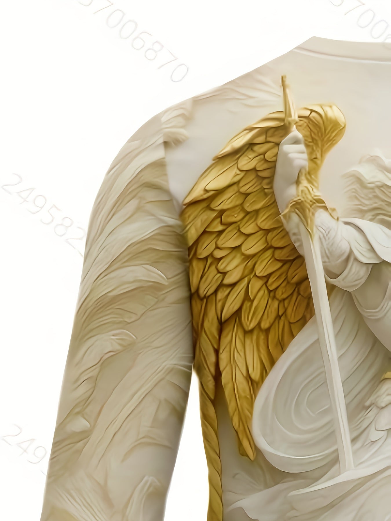 Men's 3D Angel/Warrior Angel Wings & Sword Print Long Sleeve T-Shirt - Beige & Golden Greek God Zeus-like Design, Breathable Casual Round Neck, 3D Layered Texture-like Look for Spring/Fall, 3D Digital Print (Not) - No