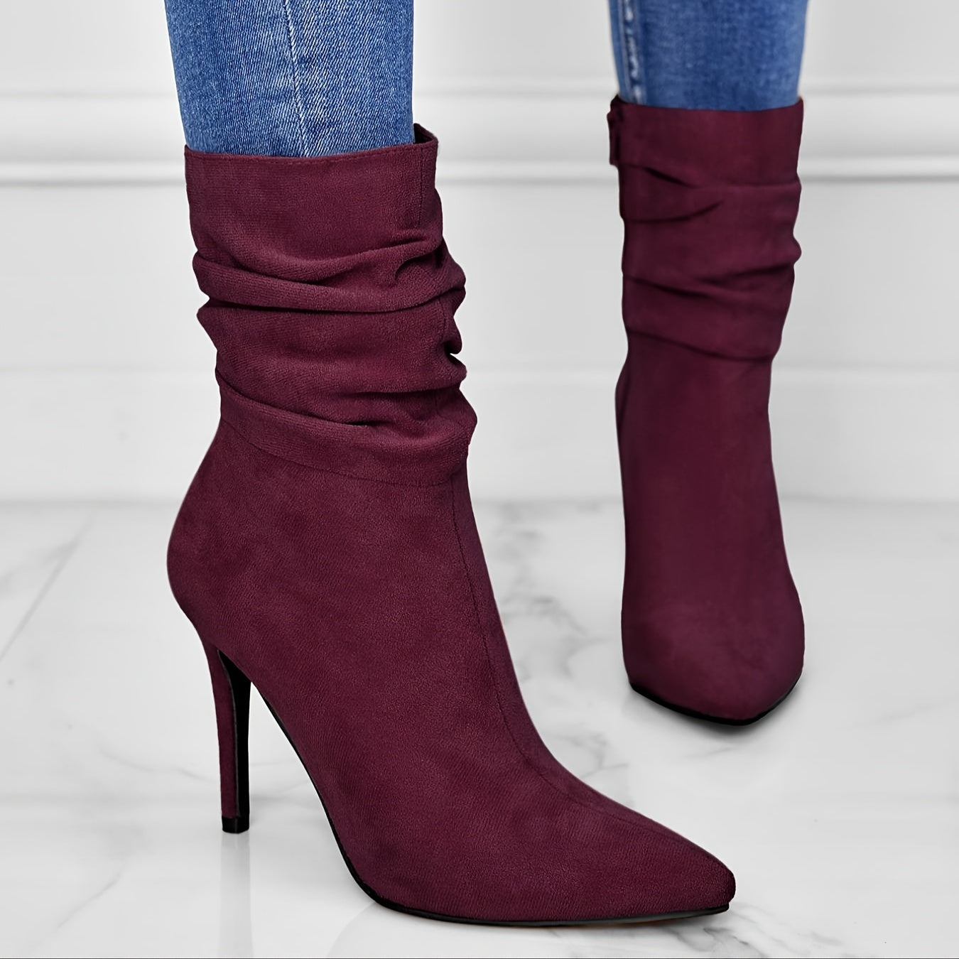 Women's Mid-Calf Boots, Plain Fashionable Boots with Zipper for Comfort and Casual Wear, Round Toe in the Middle of Calf
