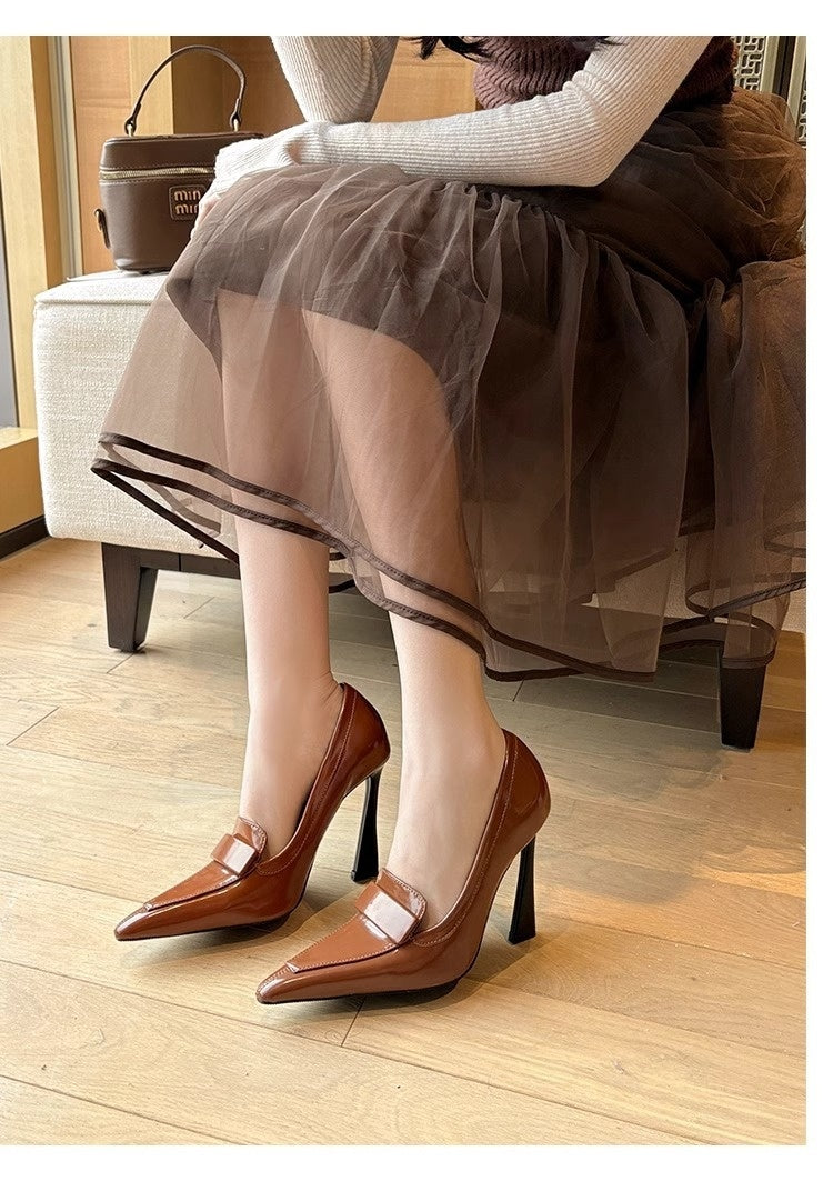 Retro Pointed Elegant Women's Commuting Stiletto Patent Leather High Heels