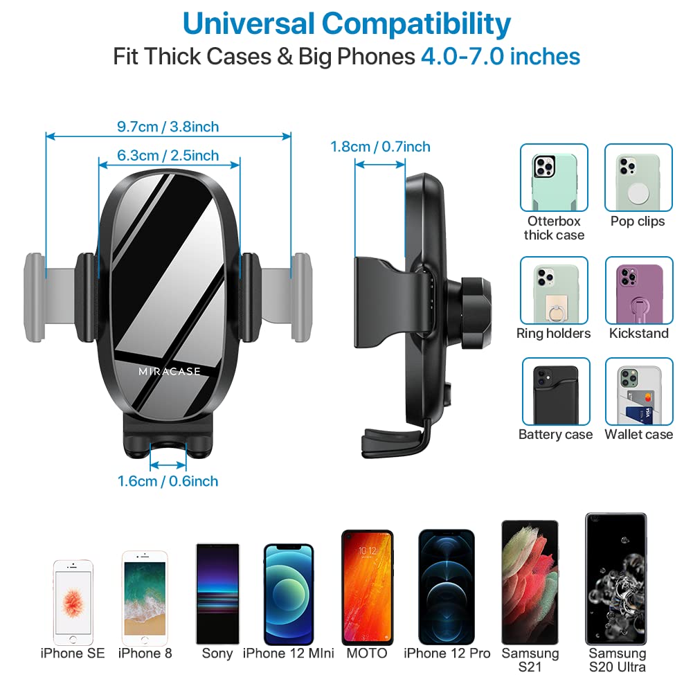 Miracase [Upgraded Version Cup Phone Holder for Car, Universal Adjustable Long Neck Car Phone Mount Cradle Friendly Compatible with iPhone Samsung Google and All 4.0-7.0 inches Smartphones