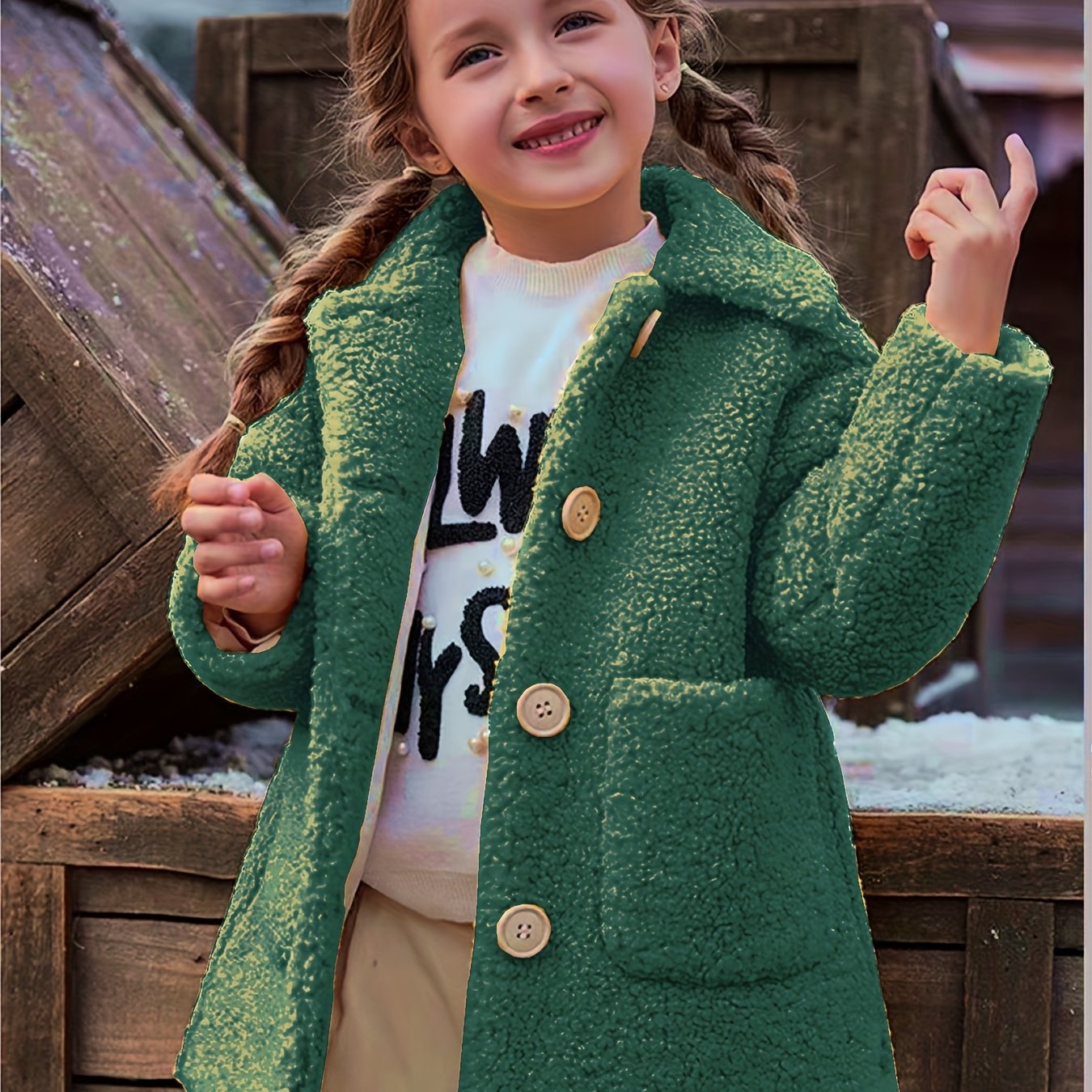 JOMAKE Girls' Winter Coat - Pastel Pink & Ombre Jacket with Button Front Closure, Soft Fleece-Lined Lapel Collar, Non-Stretchy Fabric for Everyday & Formal Events, Long Sleeve Casual Outerwear for School, Travel - Cute Korean