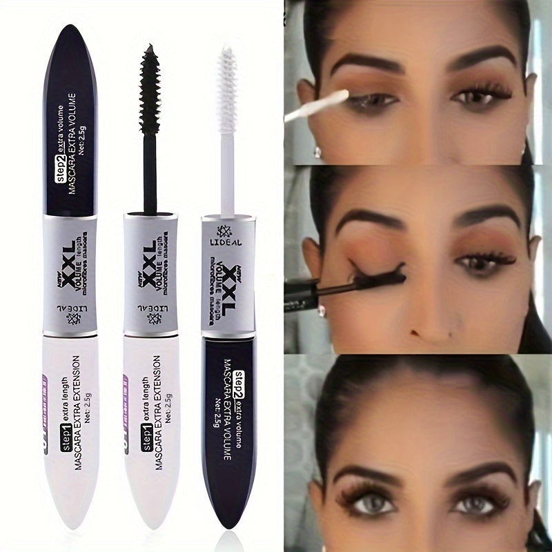 All-Day Eye Drama: Waterproof, Double-Ended Mascara for Volume, Length, and Curl - Black, Suits All Skin Types