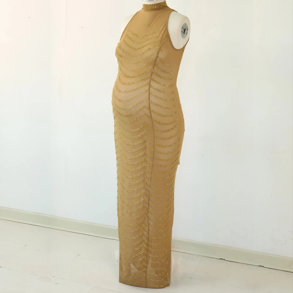 Maternity Gown For Party Sexy Shiny Goddess Bodysuit Hot Rhinestone For Photo Shoot Props Plus Size Senior Pregnant