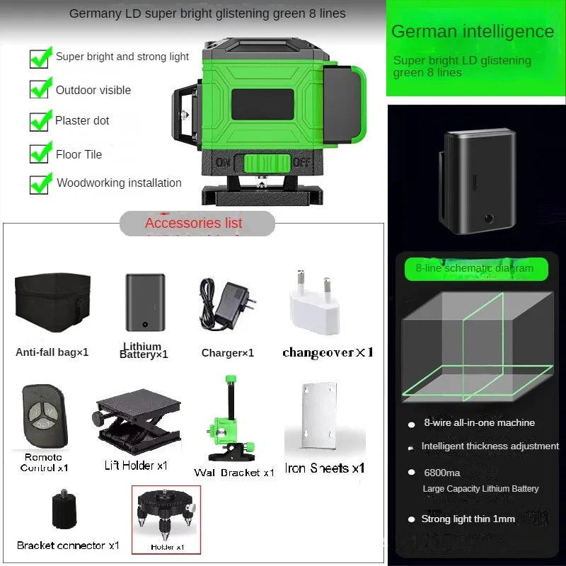 16/12 Lines 4D Laser Level green line SelfLeveling 360 Horizontal And Vertical Super Powerful Laser level green Beam laser level