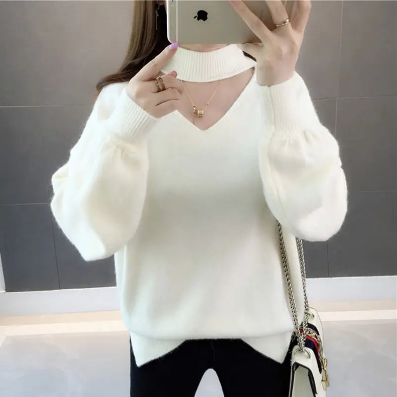 Woman Sweaters Velvet Padded Sweater Autumn Winter Pullover Thick Loose Lantern Sleeve Sweater Femme Chandails Pull Hiver