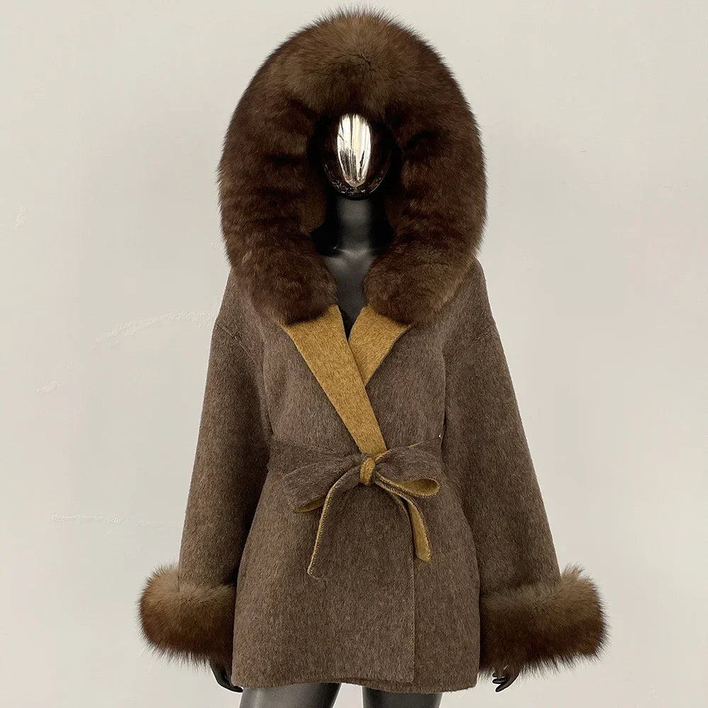 Real Fur Wool Coat Women Clothing Hooded Autumn Winter Commute Fur Coat 2025 Fashion Clothes Lady Raccoon Fur Woolen Jacket