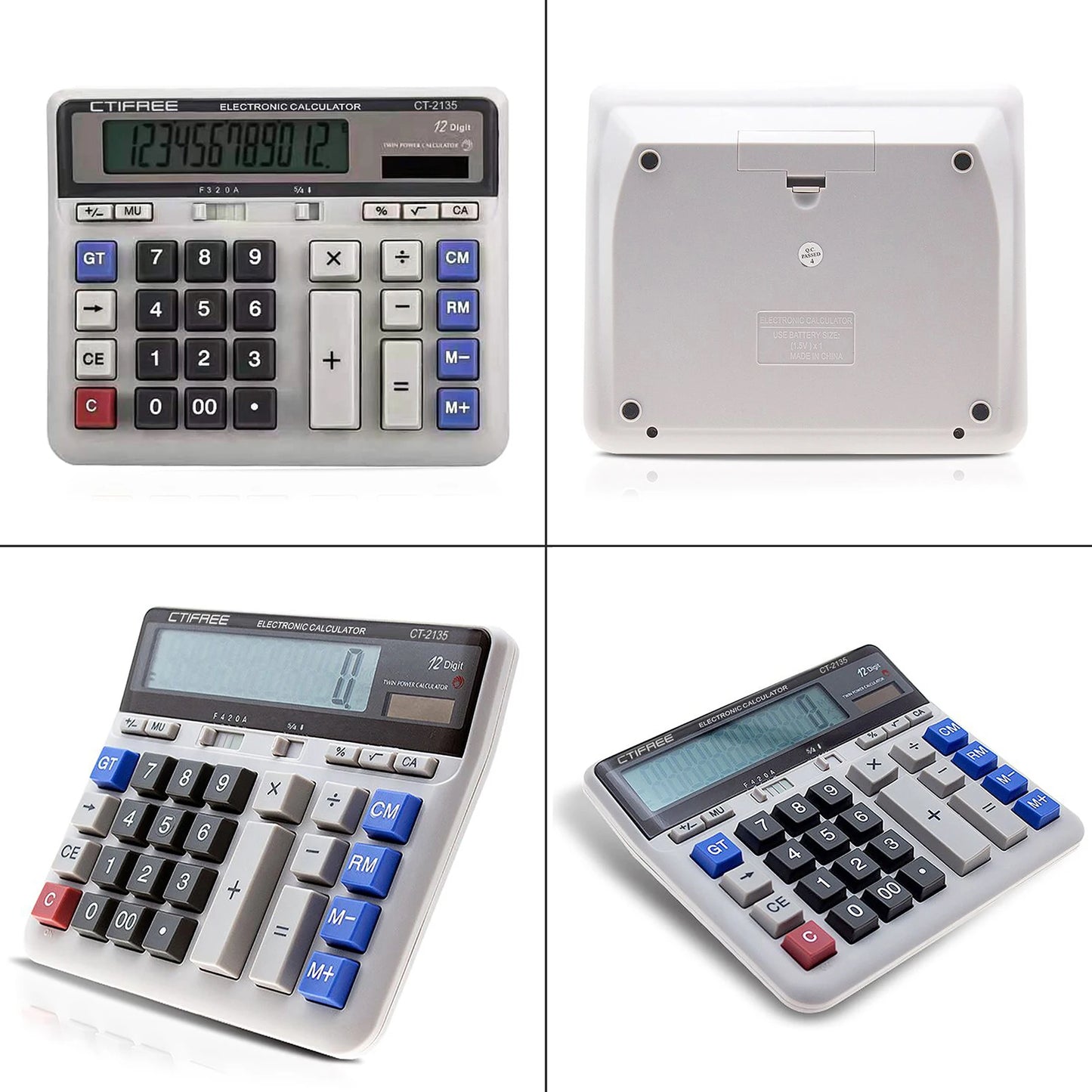 Computer Electronic Calculator Counter Solar & Battery Power 12 Digit Display Big Button Calculators for Business Office School