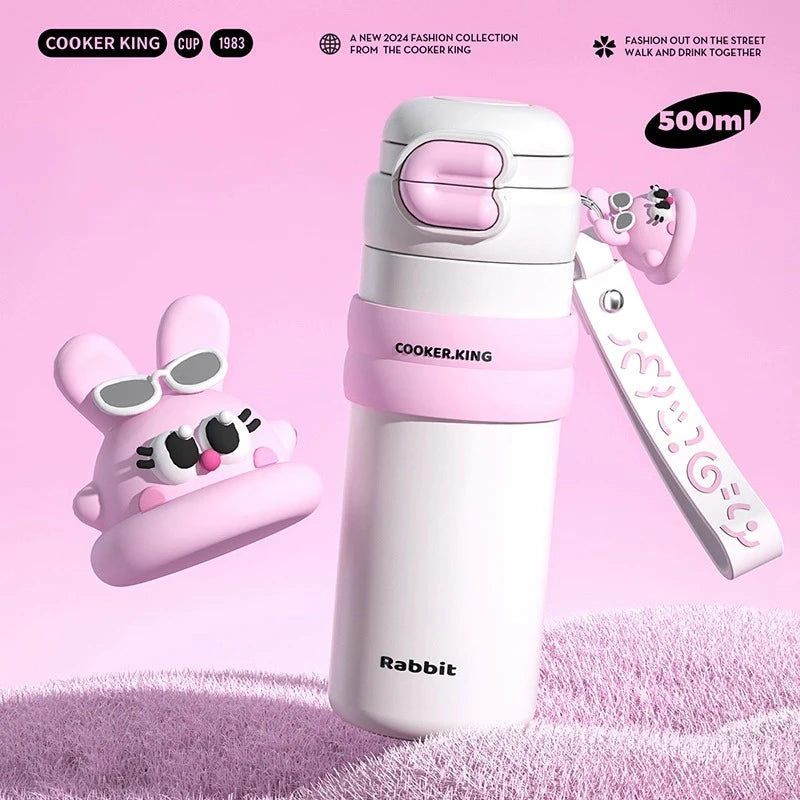 COOKER KinG in Stock 500ML Insulated Cup Stainless Steel Straw Cup for Children Leak-Proof Thermal Flask Portable Travel Tumbler