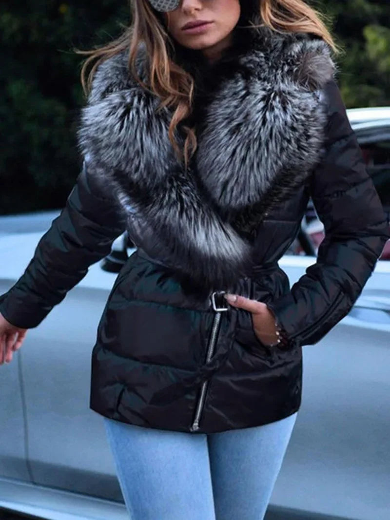 Winter Coat Women Bright Surface Large Collar Short Down Cotton Jacket Punk Style Slim