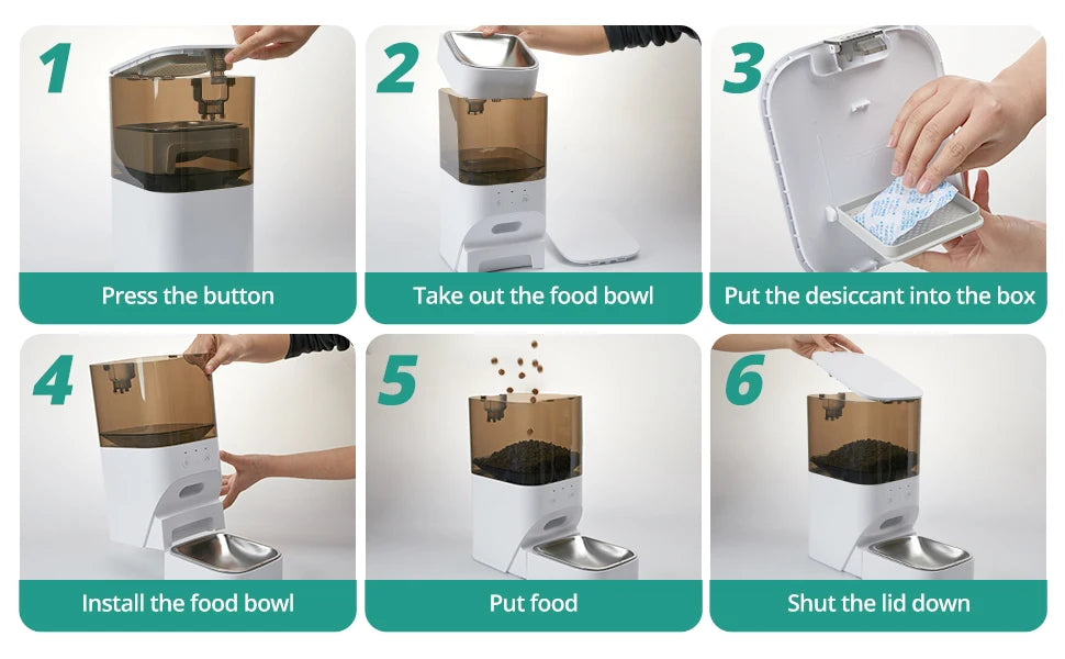 Timed Automatic Cat Feeder APP Control Dog Food Dispenser Stainless Steel Lock Lid 30S Voice Recorder 4L Programmable Pet Feeder