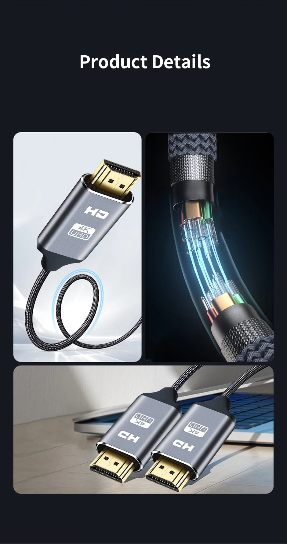 HDMI 2.0 Cable 4K HDR 3D High Speed Ethernet Cable for PS3 PS4 Xbox Fire TV Stick Blue Ray Player