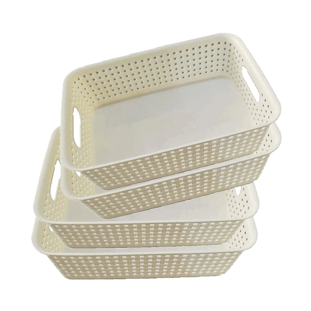 4 Pack Plastic Storage Box Hollowed Out Side Woven Simple Storage Organizer Basket, Home Goods Kitchen Sundry Boxes