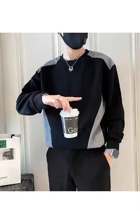 Spliced sweatshirt Men's Spring Autumn New Round Neck Long-sleeved Bottoming Shirt T-shirt Trendy Casual Top Hoodies