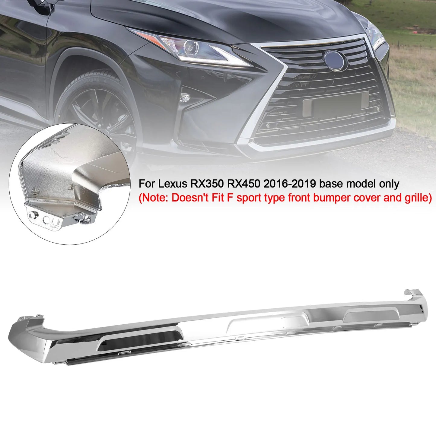 Artudatech Front Bumper Cover Lower Grille Fit RX350 RX450 2016-2019 Base Chrome Molding