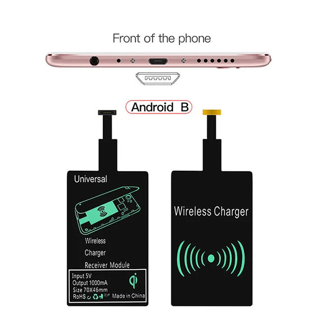 Wireless Charger Receiver Support Type C Micro USB Fast Wireless Charging Adapter For iPhone Ios Android phone Wireless Charge