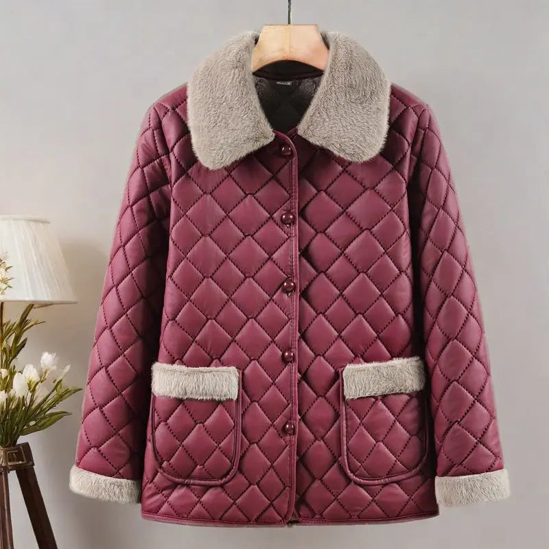 Female Winter Clothes Mother's Clothes With Added Velvet For Warmth Coat Fashionable New Short Ribbed Thickened Jacket Autumn