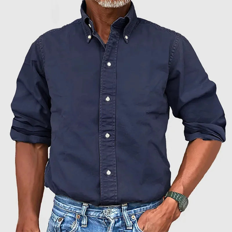 New Shirts for Men Pure Color Long Sleeve Turn-down Collar Designer Clothes Single-Breasted Blouse Imitation Denim Men's Shirt