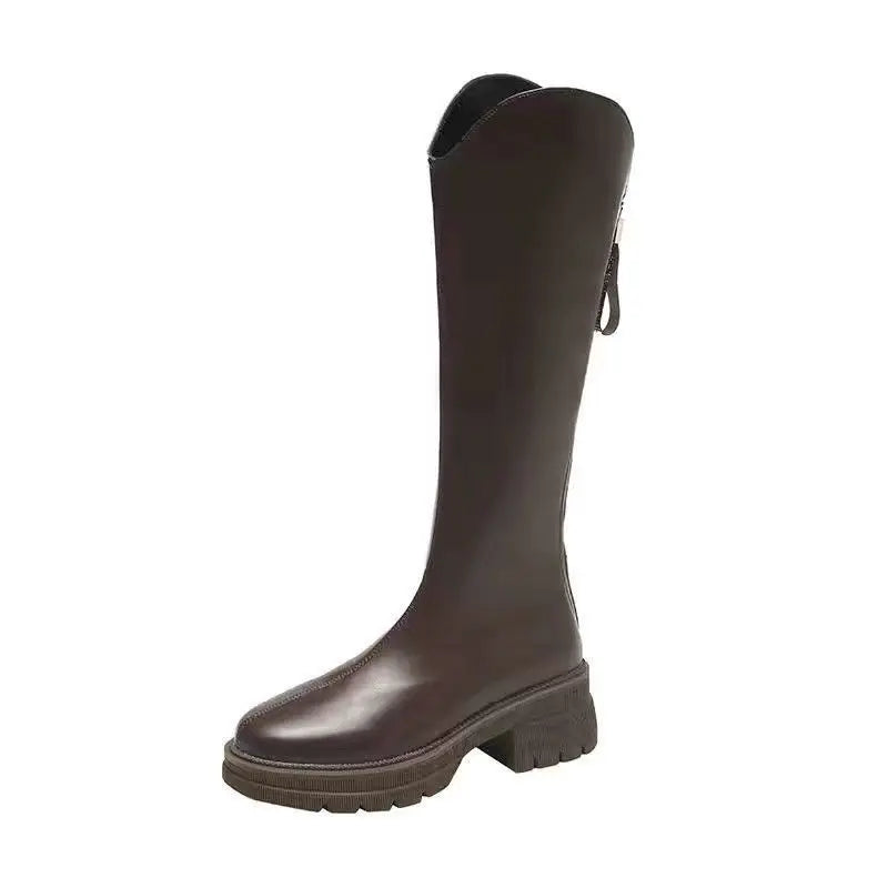 Boots Women's Autumn and Winter New Flat Bottom Black Long BootsVVersatile Slimming Long Boots Height Increasing Elastic High