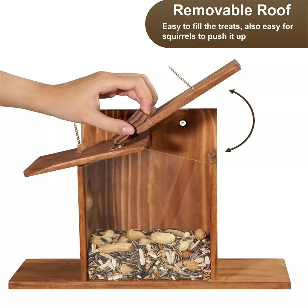 Bingopaw Wood Squirrel Feeder Outside Winter Wooden Chipmunk Feeder Corn Peanuts