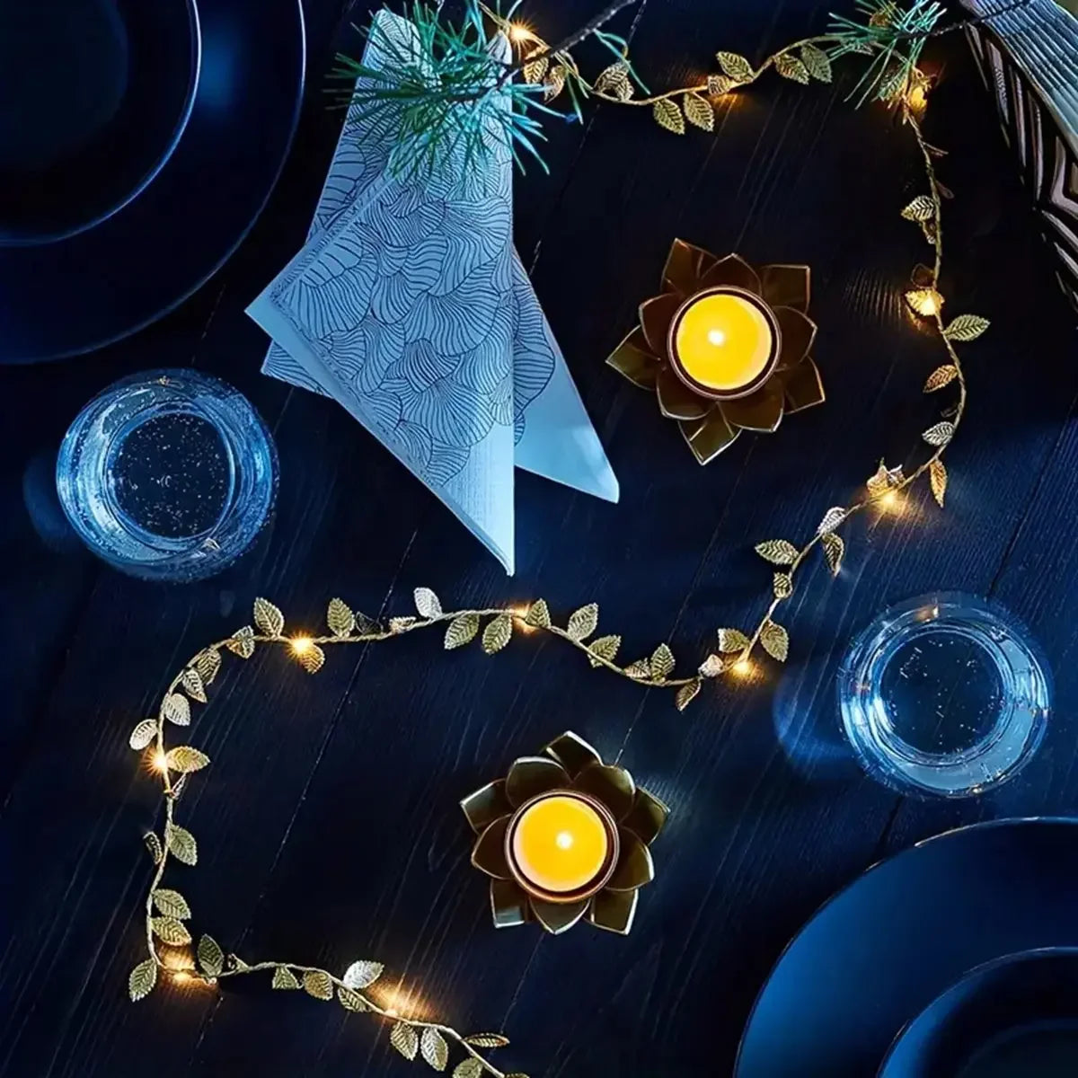 1PC 2M 20LED Golden Tiny Leaves Fairy Light Battery Powerd Led Copper Wire String Lights for Wedding Home Party DIY Xmas Decor