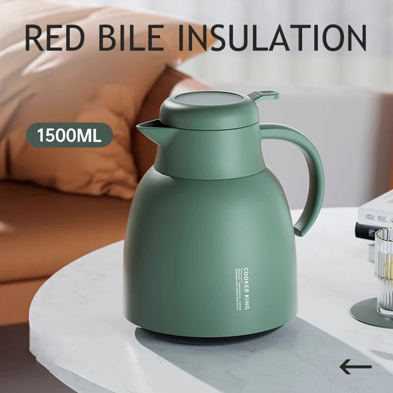COOKER KinG 1500ML Thermal Insulation Kettle Glass Inner Pot Leak-Proof Water Kettle Portable Student Dormitory Thermal Flask