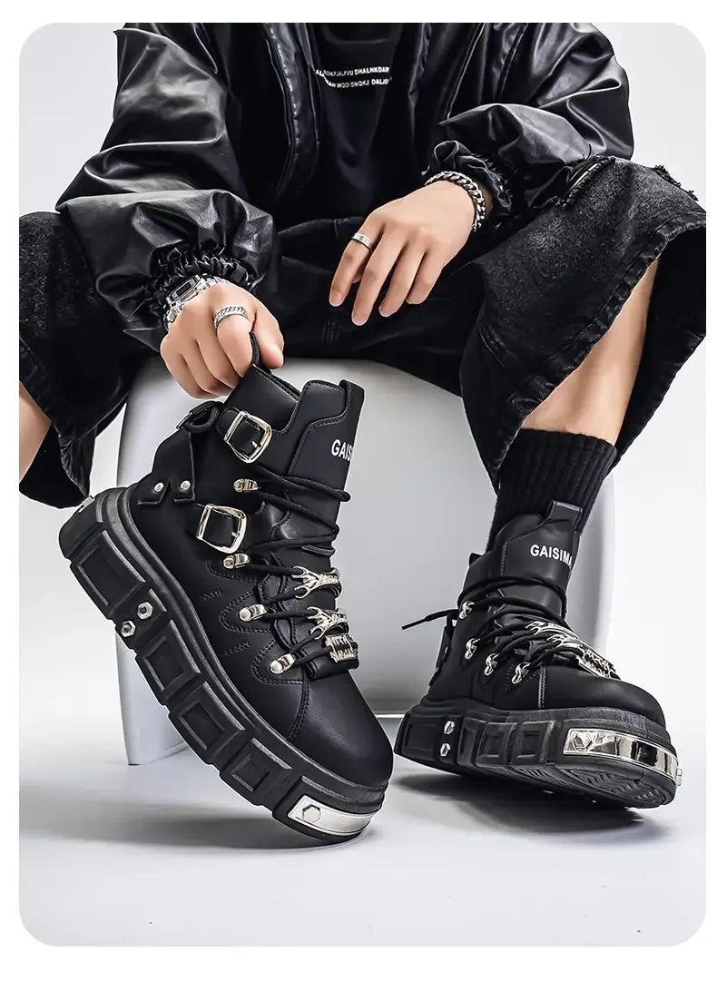 Boots For Man Fashion Rivet Leather Design Luxury Shoes Gothic Black Street Hip Hop punk Rock ankle boots Men Motorcycle shoes