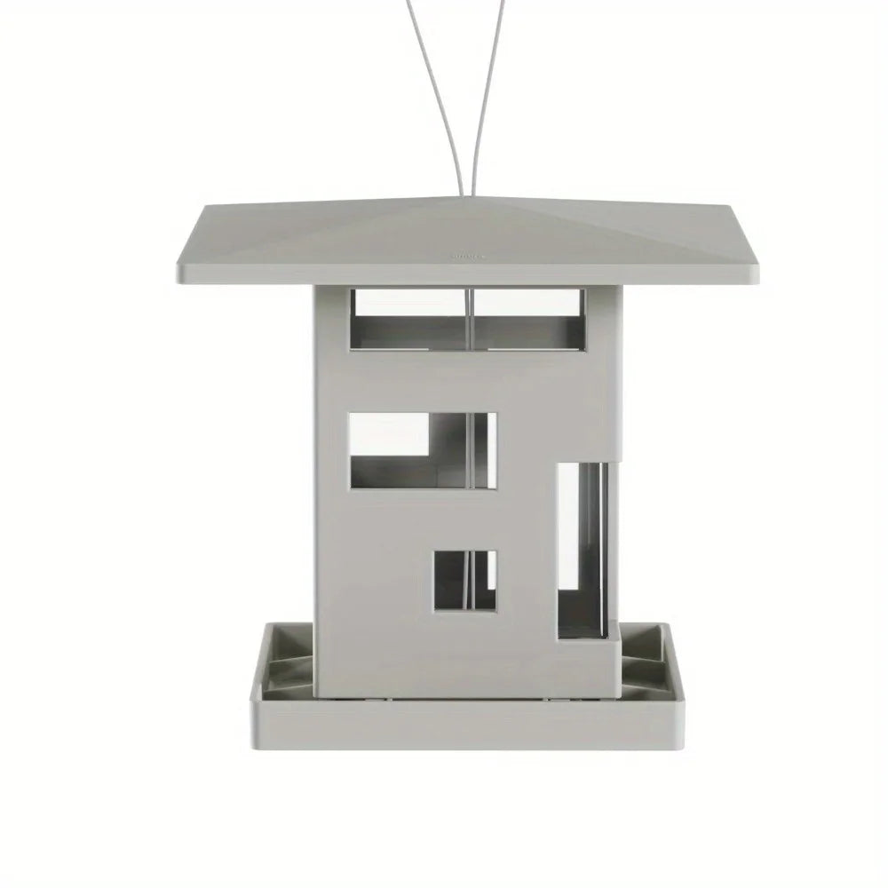 Weatherproof Cafe bird feeder 68 oz Gray, Top Lid Opens For Hasslefree Refilling Of Birdseed