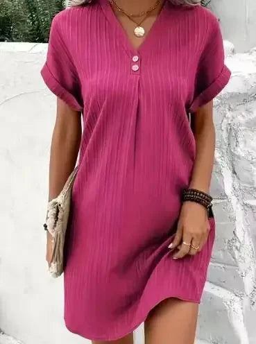 Women's Fashion Loose T-Shirt Dress Ladies V Neck Short Sleeve Beach Baggy Solid Sundress Clothing