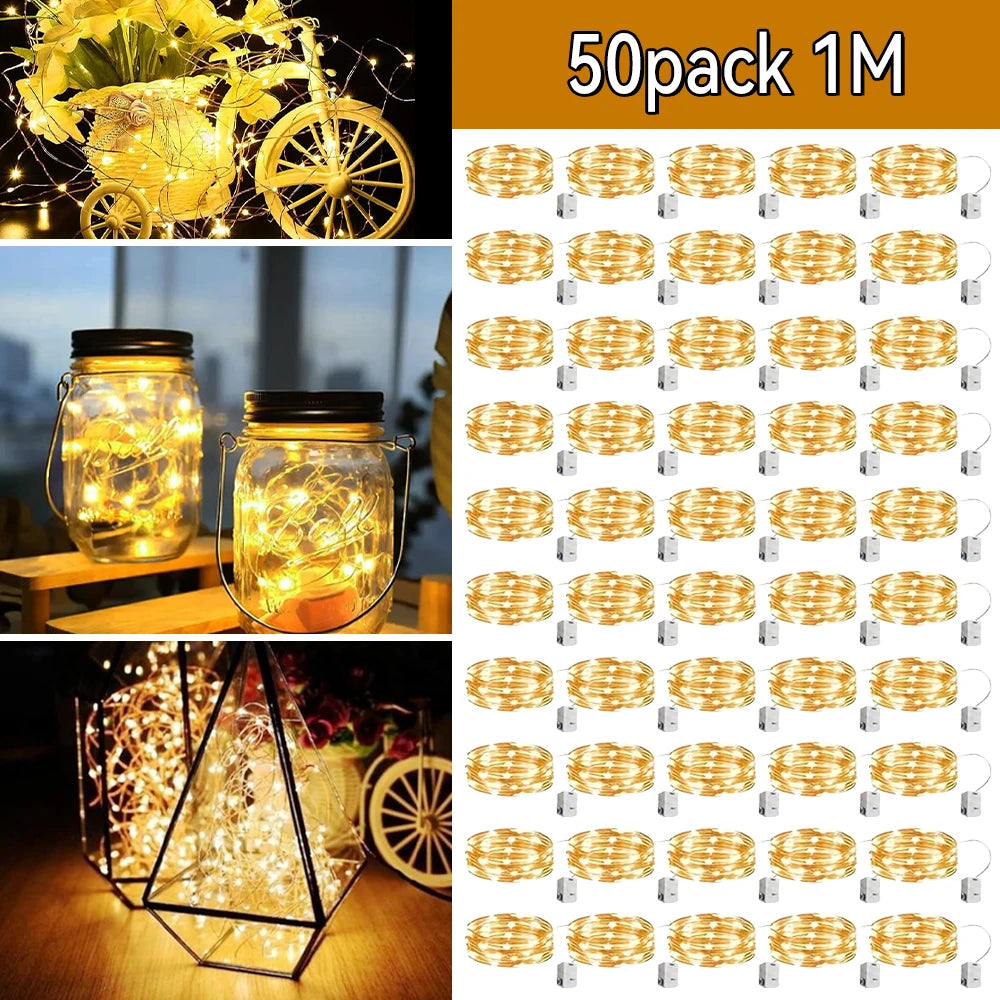10pcs LED String Light Battery Operated Copper Wire Fairy Lights Festive Decoration With Flashing Modes Home Decor 