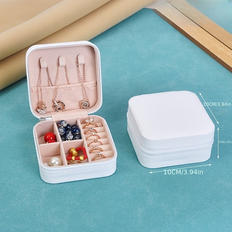 ZFOCEAN Portable Jewelry Organizer Box with Zipper Closure - Compact Travel Case, Soft Interior Lining, Elegant Beige/White/Black - for Rings, Earrings, Necklaces, Bracelets - Perfect Gift for Women, Birthday, Christmas, Vale