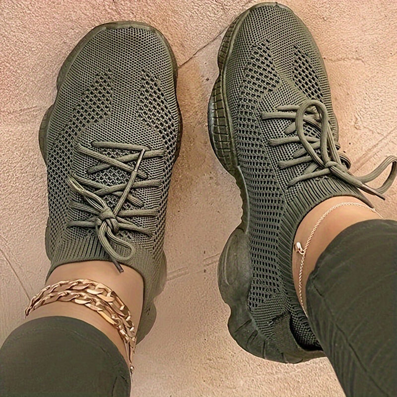 Women's Platform Mesh Sneakers, Low Top Lace Up Round Toe Casual Shoes, Women's Breathable Sport Shoes