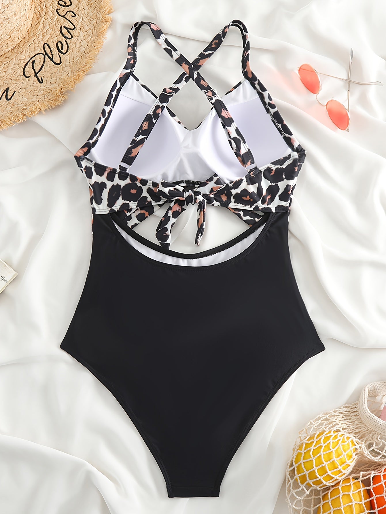 Striped Print Cut Out Twist One-piece Swimsuit, Criss Cross Tie Back Stretchy Bathing Suits, Women's Swimwear & Clothing
