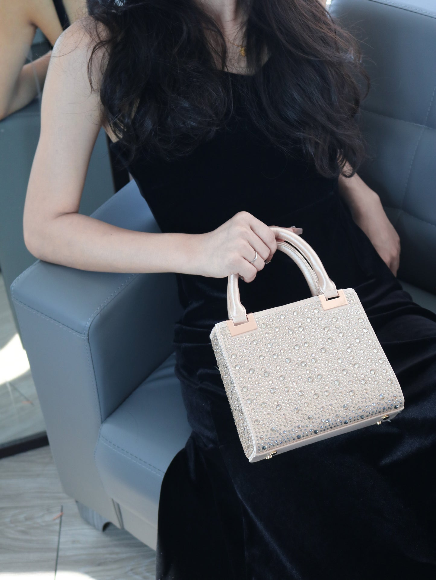 [Trending] Elegant Rhinestone Square Evening Clutch - Perfect for Weddings, Proms & Formal Events - Magenta with Polyester Lining