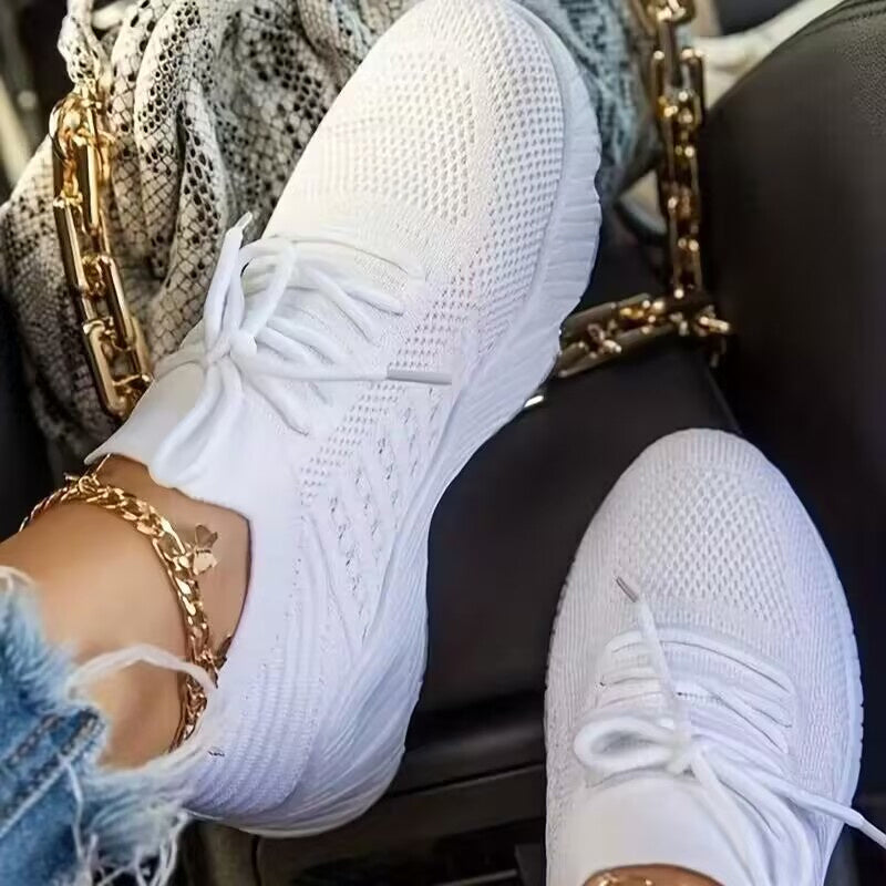 Lightweight & Breathable Women’s Sneakers - Comfortable Mesh Lace-Up Sneakers, Pink Textured Knit Upper, Cushioned Insole, Durable PU Sole, Casual & Sporty Design for All-Day Wear, Sporty Sneakers | Feminine Footwear | Mesh