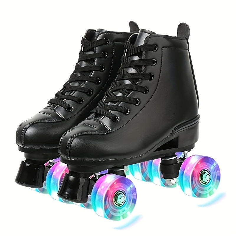 Boys Trendy Four Wheeled Light Up Roller Skate Shoes, Anti-skid High Top Lace-up Professional Sneakers