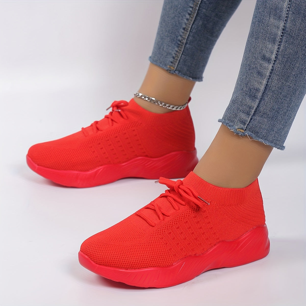 Lightweight & Breathable Women’s Sneakers - Comfortable Mesh Lace-Up Sneakers, Pink Textured Knit Upper, Cushioned Insole, Durable PU Sole, Casual & Sporty Design for All-Day Wear, Sporty Sneakers | Feminine Footwear | Mesh