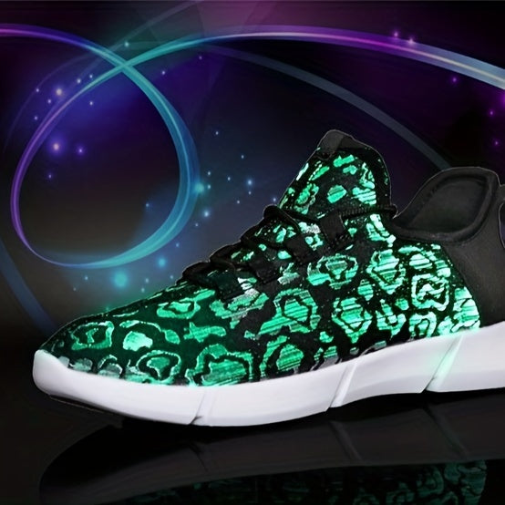 Men's LED Light-Up Sneakers - Rechargeable Glow Trainers with Adjustable Lace-Up Design, Green & Red Neon Effect, EVA Cushioned Sole, Breathable Mesh Lining for All-Day Comfort, Perfect for Streetwear & Casual Wear