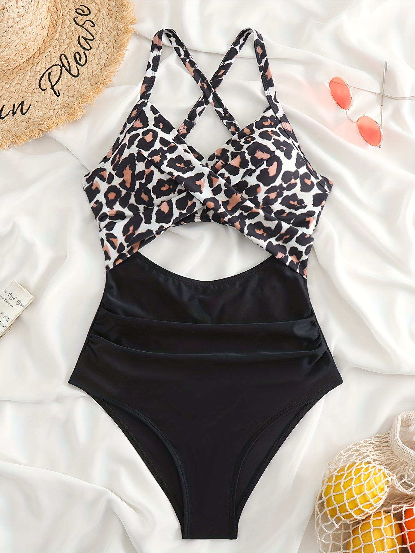 Striped Print Cut Out Twist One-piece Swimsuit, Criss Cross Tie Back Stretchy Bathing Suits, Women's Swimwear & Clothing