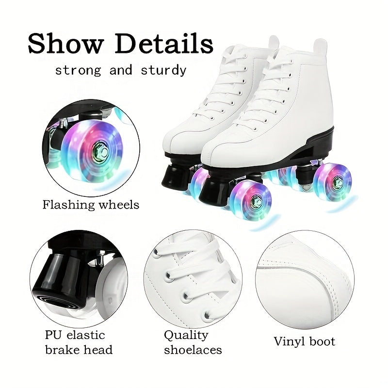 Boys Trendy Four Wheeled Light Up Roller Skate Shoes, Anti-skid High Top Lace-up Professional Sneakers