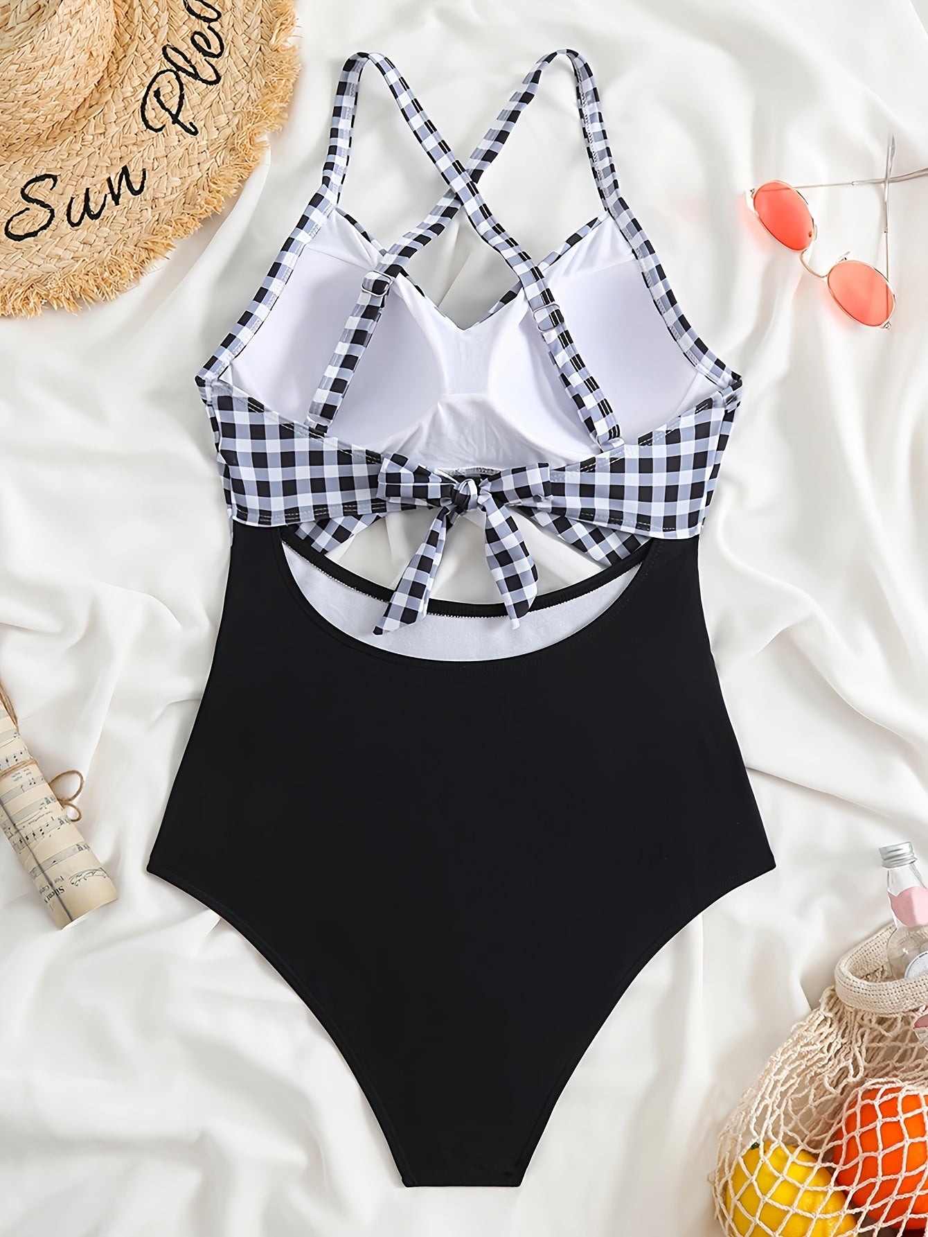 Striped Print Cut Out Twist One-piece Swimsuit, Criss Cross Tie Back Stretchy Bathing Suits, Women's Swimwear & Clothing