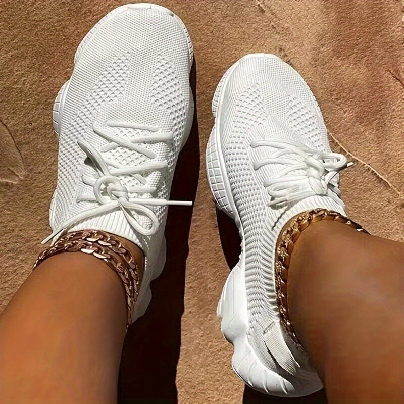 Women's Platform Mesh Sneakers, Low Top Lace Up Round Toe Casual Shoes, Women's Breathable Sport Shoes
