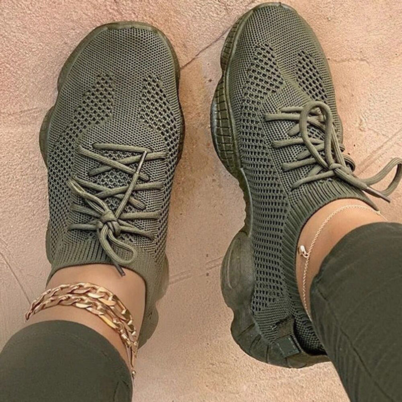 Women's Platform Mesh Sneakers, Low Top Lace Up Round Toe Casual Shoes, Women's Breathable Sport Shoes