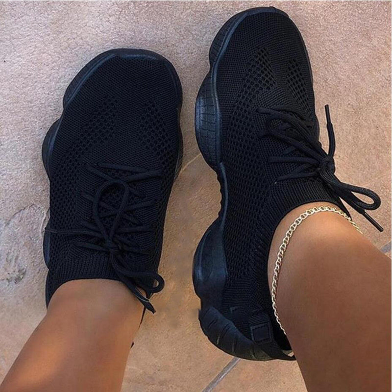 Women's Platform Mesh Sneakers, Low Top Lace Up Round Toe Casual Shoes, Women's Breathable Sport Shoes