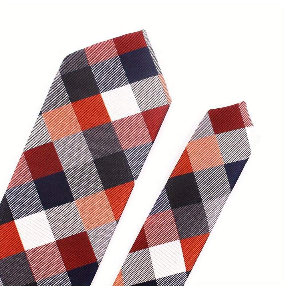 [One Classic Plaid Necktie Woven] Classic Plaid Jacquard Men's Necktie - Fashionable Polyester, Perfect for Weddings & Business Suits, Woven, Neck Tie