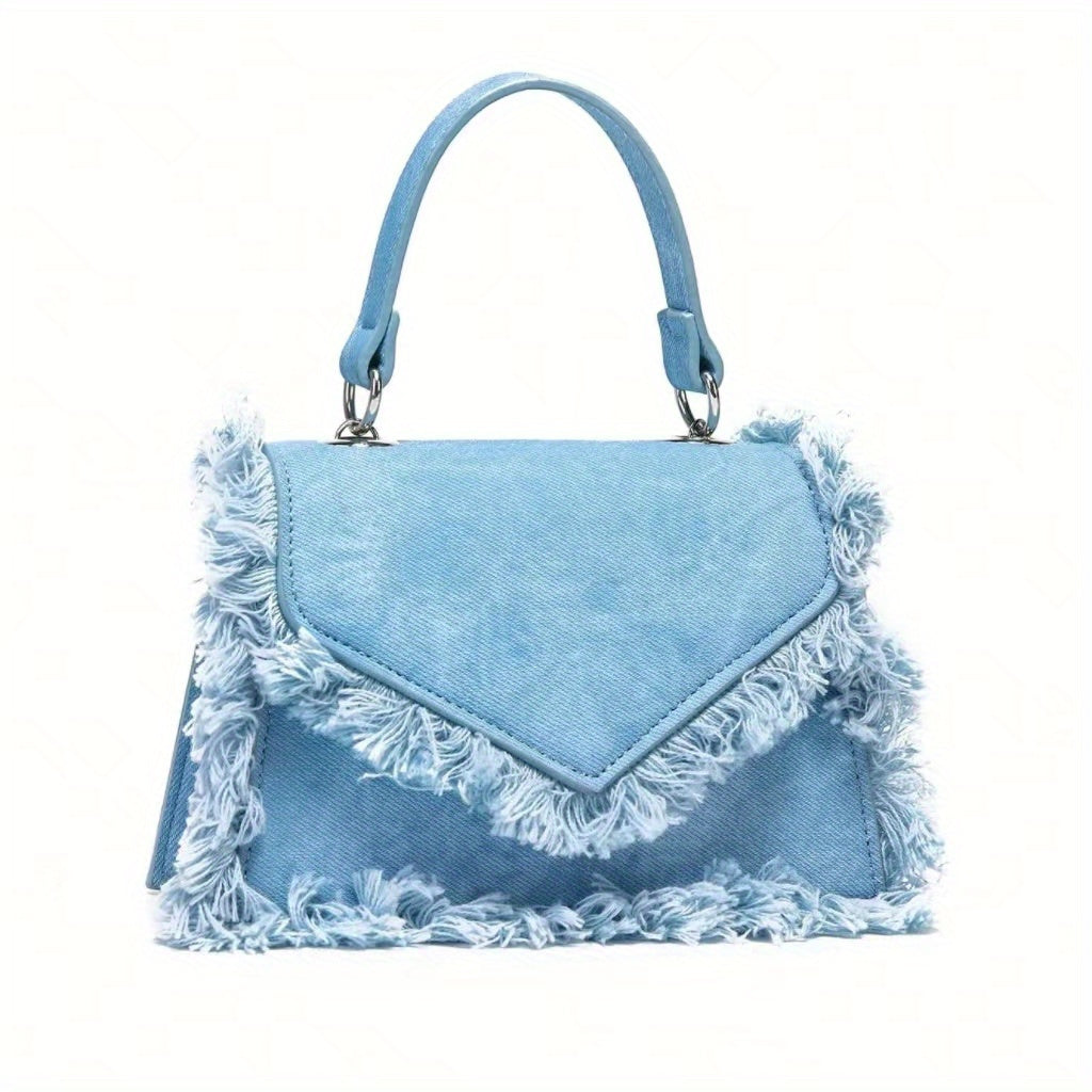 Women's Denim Tassel Mini Handbag - Chic Y2K Fashion, Trending Chain Crossbody Bag for Stylish On-The-Go