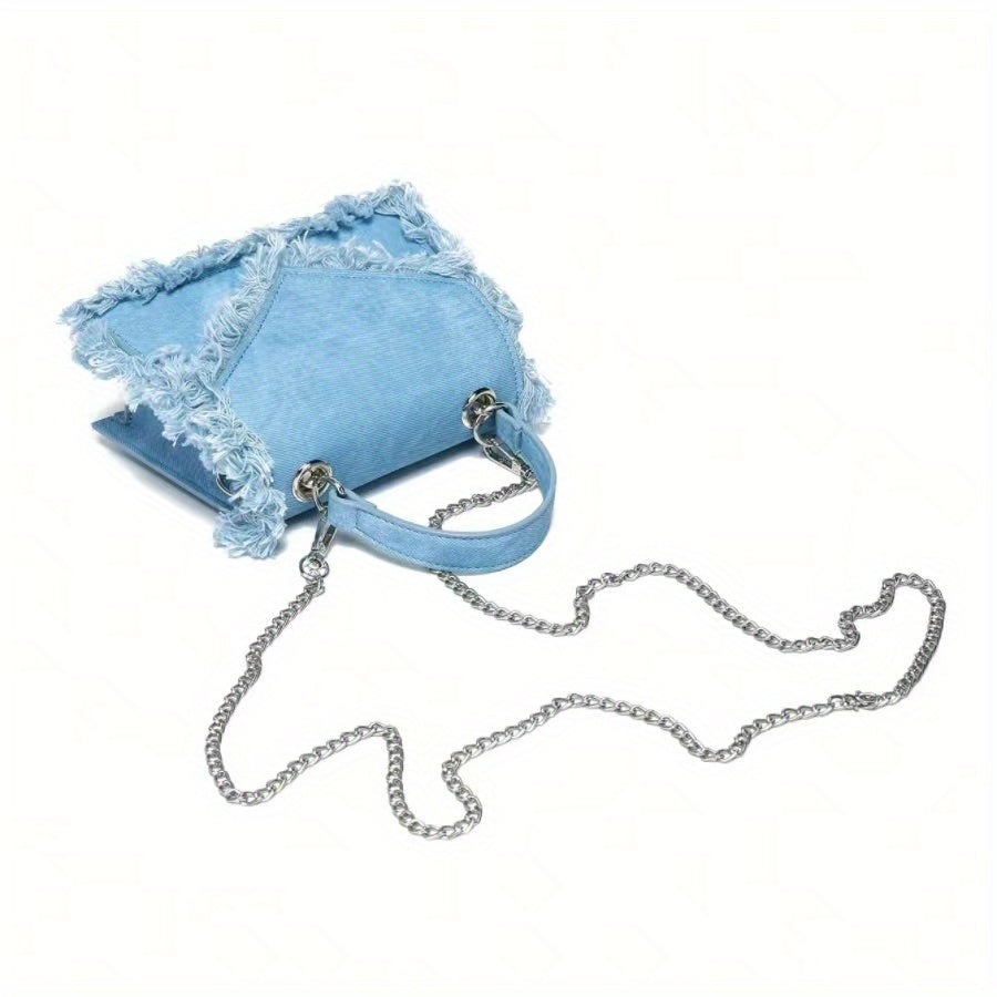 Women's Denim Tassel Mini Handbag - Chic Y2K Fashion, Trending Chain Crossbody Bag for Stylish On-The-Go