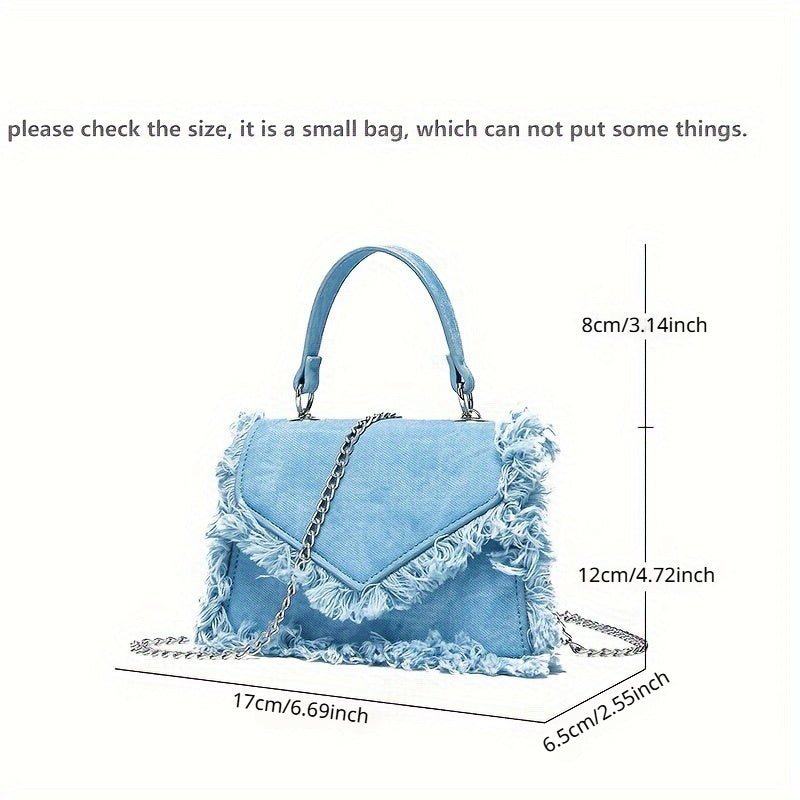 Women's Denim Tassel Mini Handbag - Chic Y2K Fashion, Trending Chain Crossbody Bag for Stylish On-The-Go