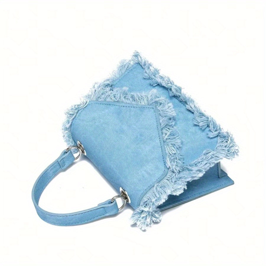 Women's Denim Tassel Mini Handbag - Chic Y2K Fashion, Trending Chain Crossbody Bag for Stylish On-The-Go